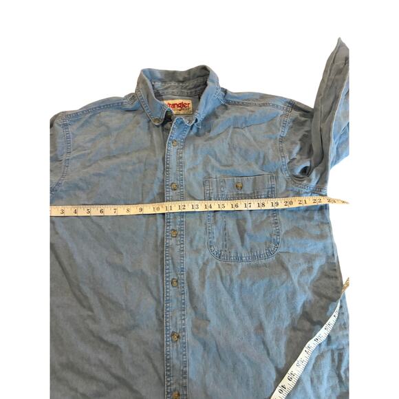 Wrangler Men's Casual Button-Down Shirt Light Blue Large Cotton Rugged Wear - Picture 3 of 6